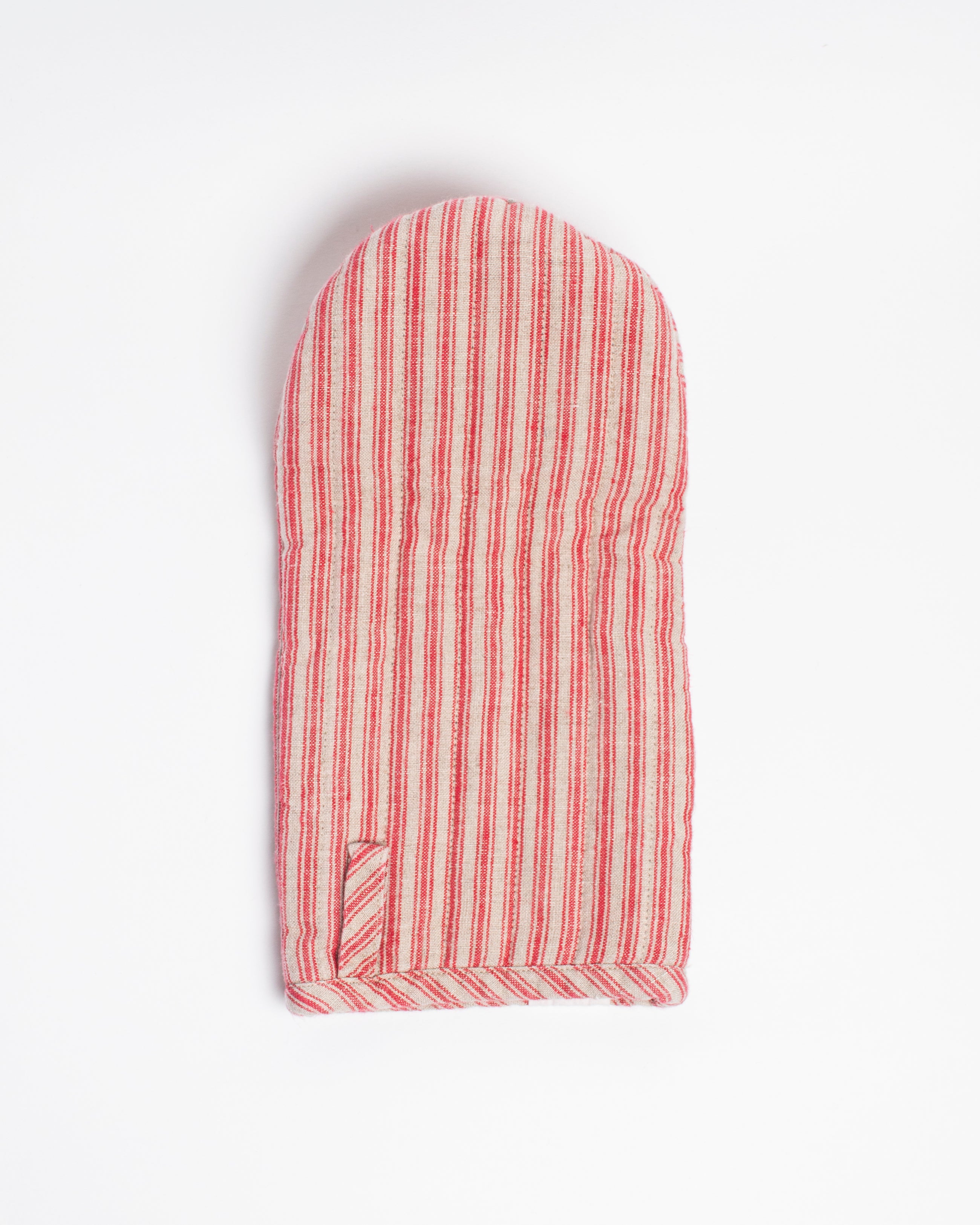 Red Stripes Linen Oven Mitt