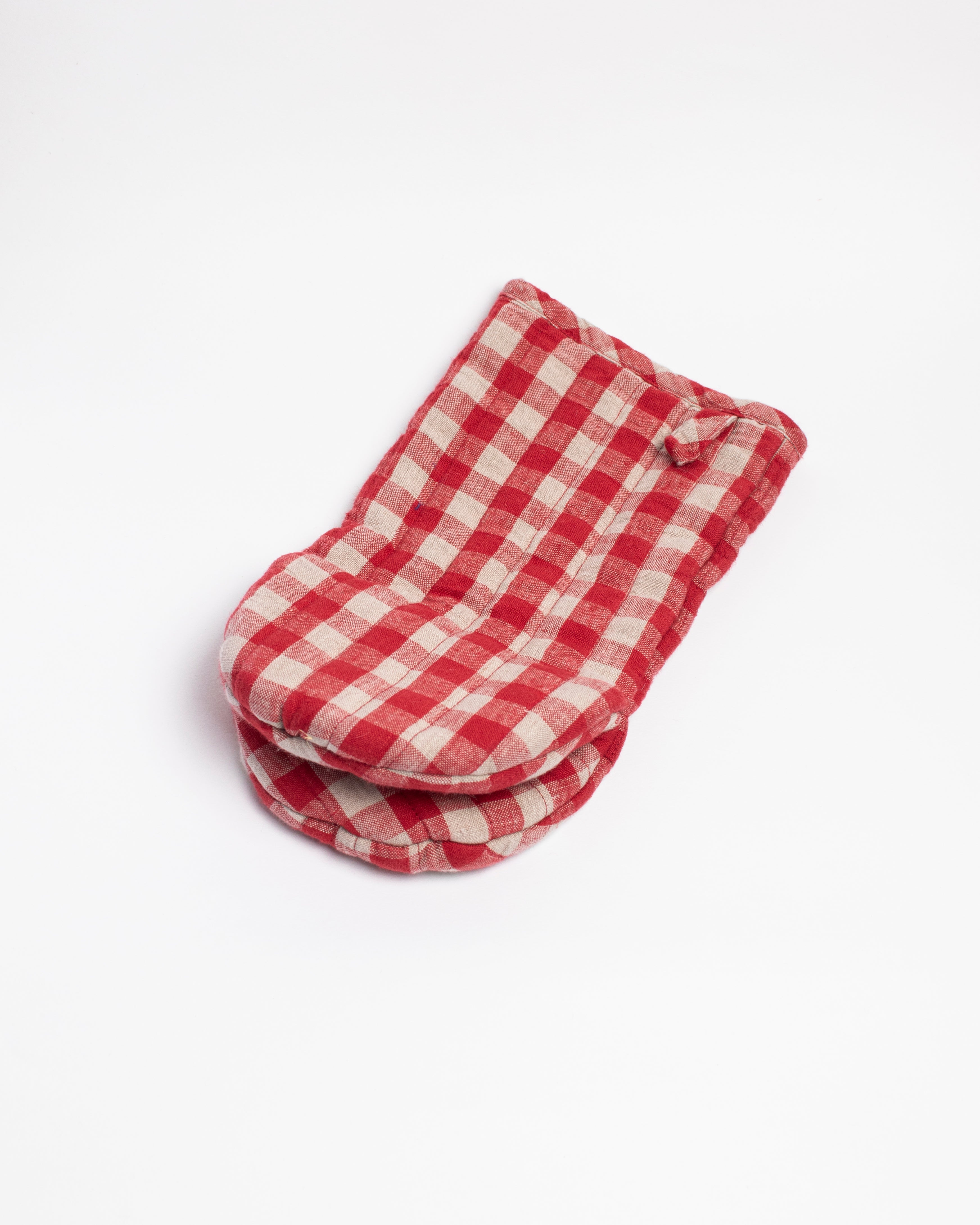 Red Gingham Linen Oven Mitt - Thumbnail 2