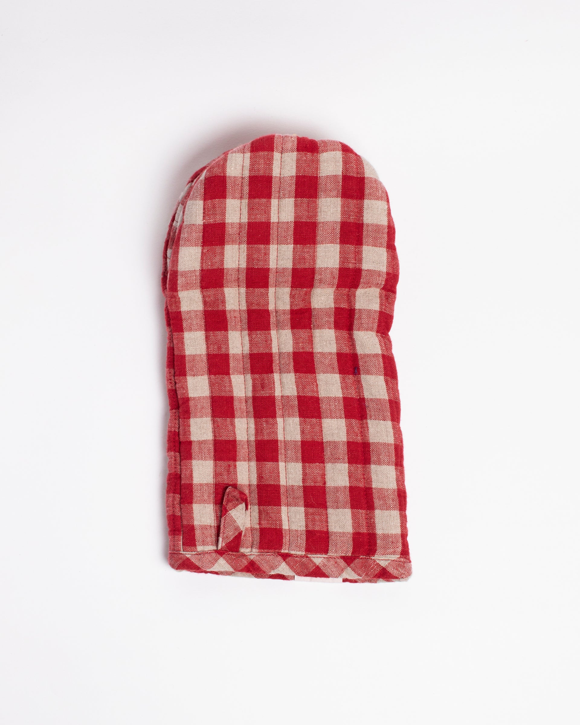 Red Gingham Linen Oven Mitt