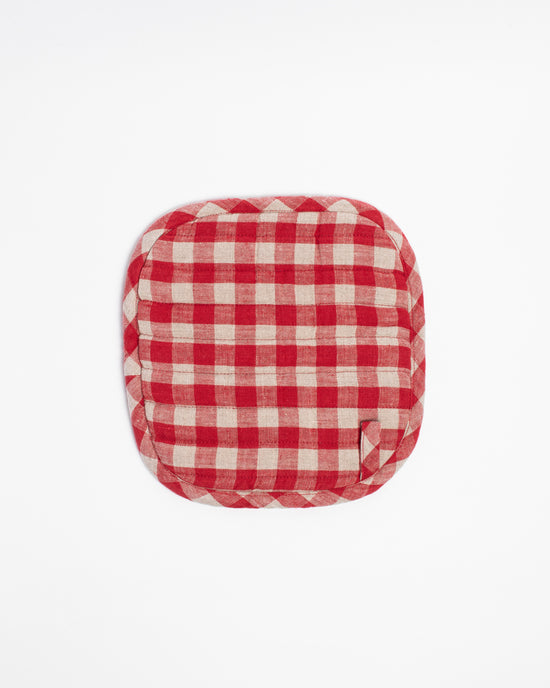 Red Gingham Linen Potholder