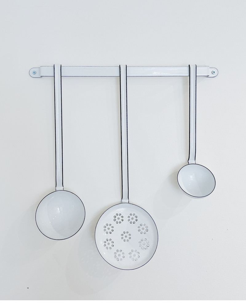 White Enamel Ladles + Bar