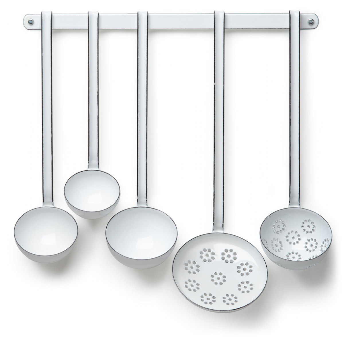 White Enamel Ladles + Bar